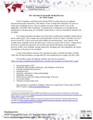 IFU Checklist for Reusable Medical Devices | PDF