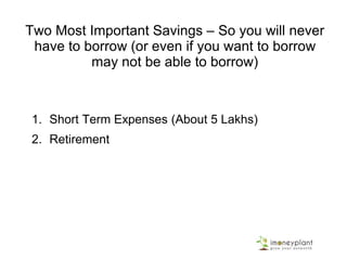 What if I want to start saving for retirement from tomorrow and
not today ?
In a recent consumer study, 21 percent of
individuals surveyed – including 38 percent of
those with income below $25,000 – reported that
winning the lottery was "the most practical
strategy for accumulating several hundred
thousand dollars" of wealth for their own
retirement. In addition, 16 percent thought that
winning the lottery was the best retirement
strategy for all Americans, not just themselves
– Consumer Federation of America and The
Financial Planning Association, 2006
 