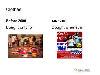 Clothes
Before 2000
Bought only for
After 2000
Bought whenever
 