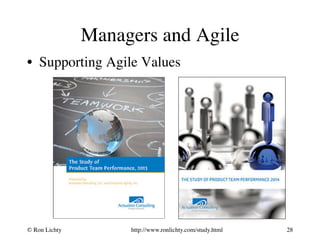 Managers and Agile 
• Supporting Agile Values 
http://© Ron Lichty 
www.ronlichty.com/study.html 
28 
 