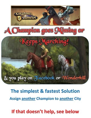The simplest & fastest Solution
Assign another Champion to another City
If that doesn’t help, see below
 