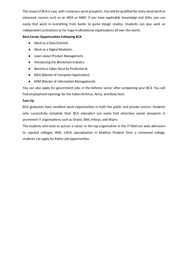 If You Want To Work In IT Enrol In A BCA Courses At One Of MP s Finest