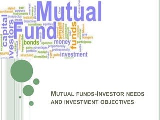 MUTUAL FUNDS-INVESTOR NEEDS
AND INVESTMENT OBJECTIVES
 