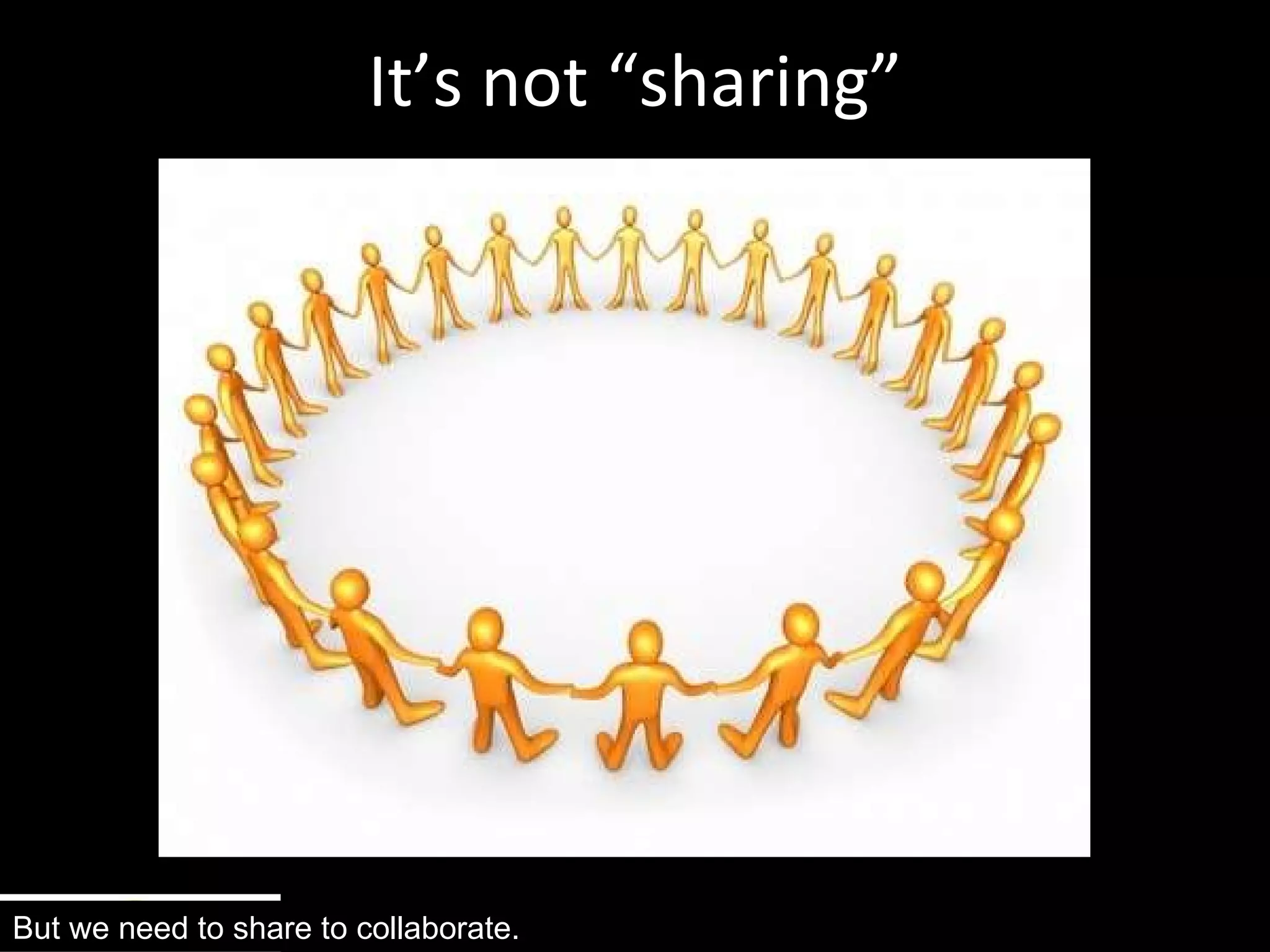 It’s not “sharing” But we need to share to collaborate. http://www.inf.unisi.ch/postdoc/lelli/imgIndexArticle/social_network.jpg 