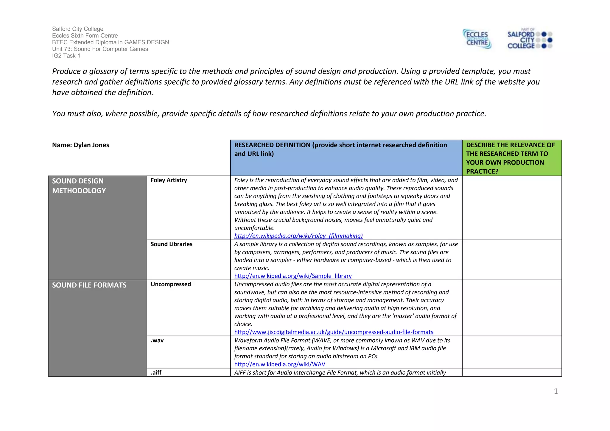 Ig2 task 1 work sheet | DOCX