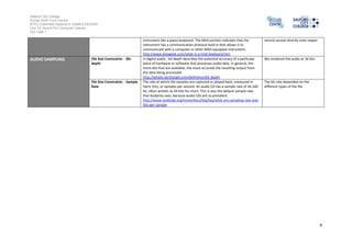 Salford City College
Eccles Sixth Form Centre
BTEC Extended Diploma in GAMES DESIGN
Unit 73: Sound For Computer Games
IG2 Task 1
4
instrument like a piano keyboard. The MIDI portion indicates that the
instrument has a communication protocol built in that allows it to
communicate with a computer or other MIDI-equipped instrument.
http://www.wisegeek.com/what-is-a-midi-keyboard.htm
record sounds directly onto reaper
AUDIO SAMPLING File Size Constraints - Bit-
depth
In digital audio , bit depth describes the potential accuracy of a particular
piece of hardware or software that processes audio data. In general, the
more bits that are available, the more accurate the resulting output from
the data being processed.
http://whatis.techtarget.com/definition/bit-depth
We rendered the audio at 16 bits
File Size Constraints - Sample
Rate
The rate at which the samples are captured or played back, measured in
Hertz (Hz), or samples per second. An audio CD has a sample rate of 44,100
Hz, often written as 44 KHz for short. This is also the default sample rate
that Audacity uses, because audio CDs are so prevalent.
http://www.voxforge.org/home/docs/faq/faq/what-are-sampling-rate-and-
bits-per-sample
The bit rate depended on the
different types of the file
 