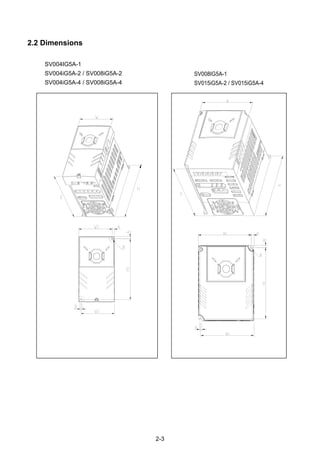 2-3
2.2 Dimensions
SV004IG5A-1
SV004iG5A-2 / SV008iG5A-2
SV004iG5A-4 / SV008iG5A-4
SV008IG5A-1
SV015iG5A-2 / SV015iG5A-4
 