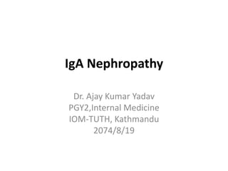 IgA Nephropathy
Dr. Ajay Kumar Yadav
PGY2,Internal Medicine
IOM-TUTH, Kathmandu
2074/8/19
 