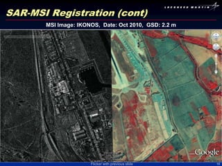 SAR-MSI Registration (cont)
       MSI Image: IKONOS, Date: Oct 2010, GSD: 2.2 m




                      Flicker with previous slide      19
 