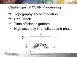 Challenges of CSAR Processing Topography accommodation Real Track Time efficient algorithm High accuracy in amplitude and phase 