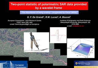 Two-point statistic of polarimetric SAR data provided
                     by a wavelet frame
                 The importance of being scaling…(suggested by Oscar Wilde)

                        G. F. De Grandi1, R.M. Lucas2, A. Bouvet1
European Commission Joint Research Centre                Institute of Geography and Earth Sciences
            21027, Ispra (VA), Italy                      Aberystwyth University, Aberystwyth, UK,
  e-mail: frank.de-grandi@jrc.ec.europa.eu                                SY23 3DB.
                                                                    e-mail: rml@aber.ac.uk
 