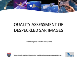 QUALITY ASSESSMENT OF DESPECKLED SAR IMAGES Department of Biophysical and Electronic Engineering (DIBE)- Università di Genova- ITALY Elena Angiati,   Silvana Dellepiane 
