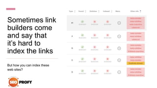 Sometimes link
builders come
and say that
it’s hard to
index the links
But how you can index these
web sites?
 