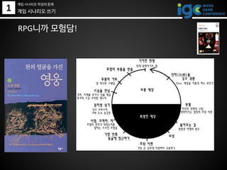 1
RPG니까 모험담!
게임 시나리오 쓰기
게임 시나리오 작성의 문제
 