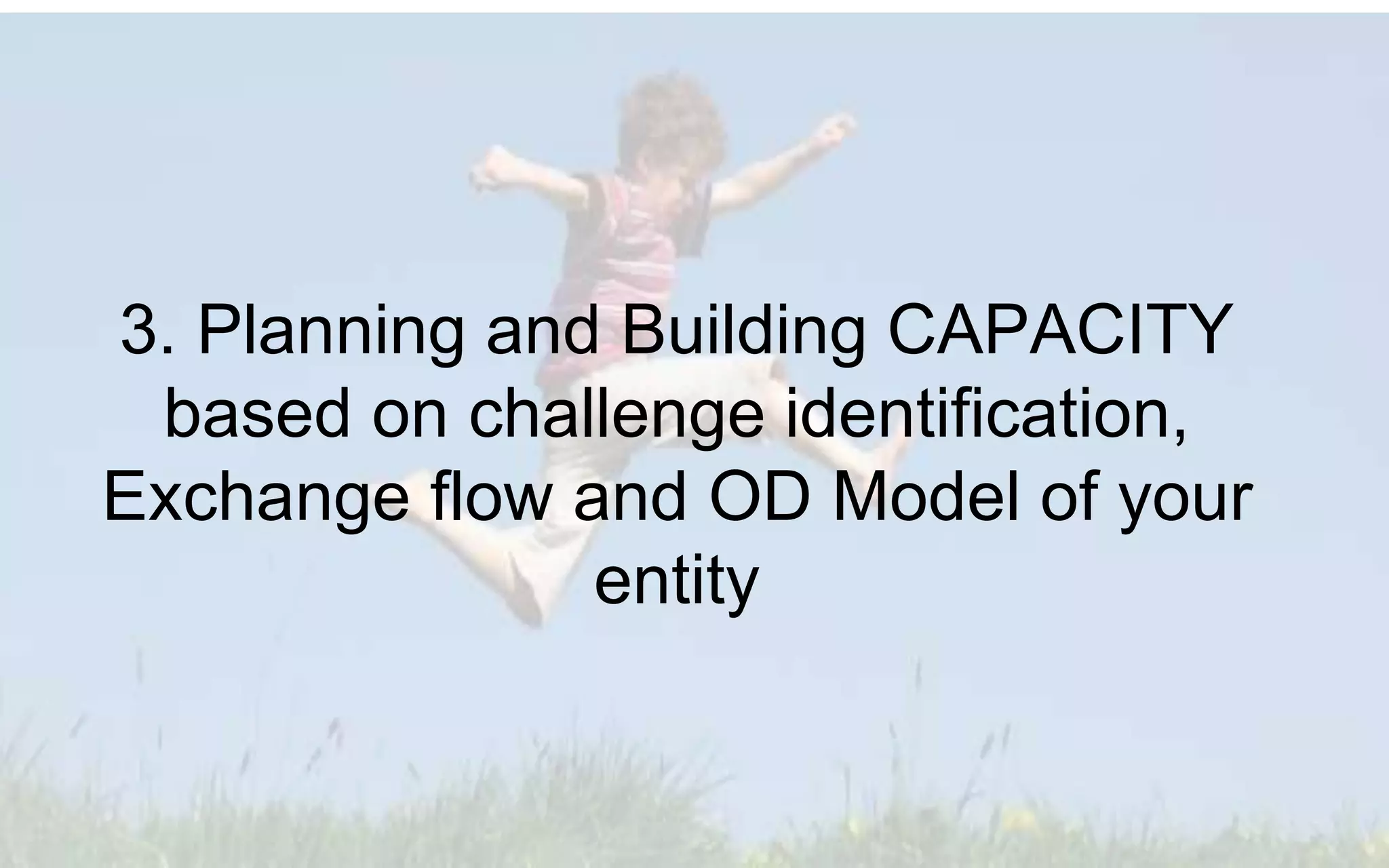 3. Planning and Building CAPACITY
based on challenge identification,
Exchange flow and OD Model of your
entity
 