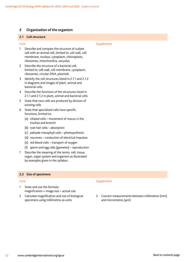 IGCSE Biology (0610) syllabus for the year 2023-2025 | PDF
