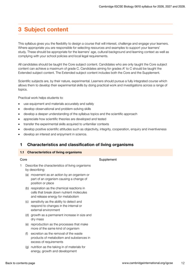 IGCSE Biology (0610) 2026-2028 syllabus. | PDF