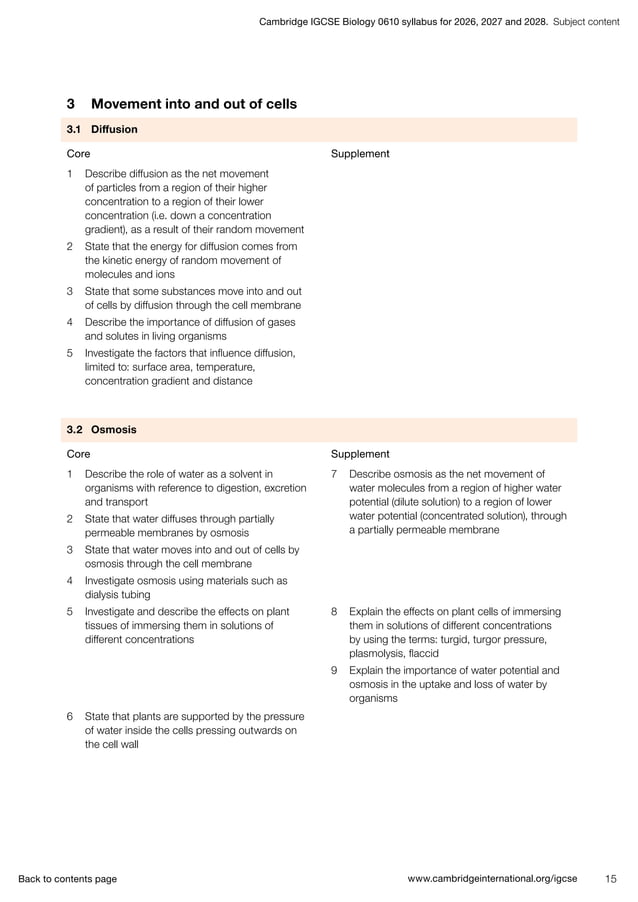 IGCSE Biology (0610) 2026-2028 syllabus. | PDF