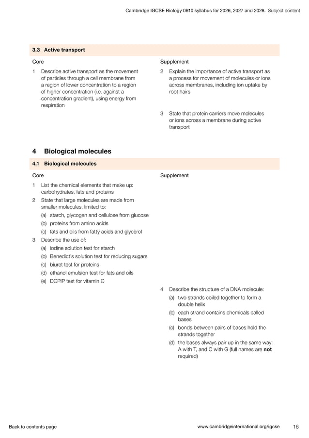 IGCSE Biology (0610) 2026-2028 syllabus. | PDF