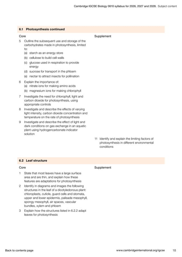 IGCSE Biology (0610) 2026-2028 syllabus. | PDF