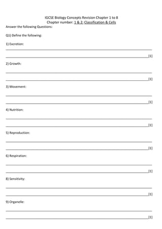 igcse biology concepts revision chapter 1 to 8