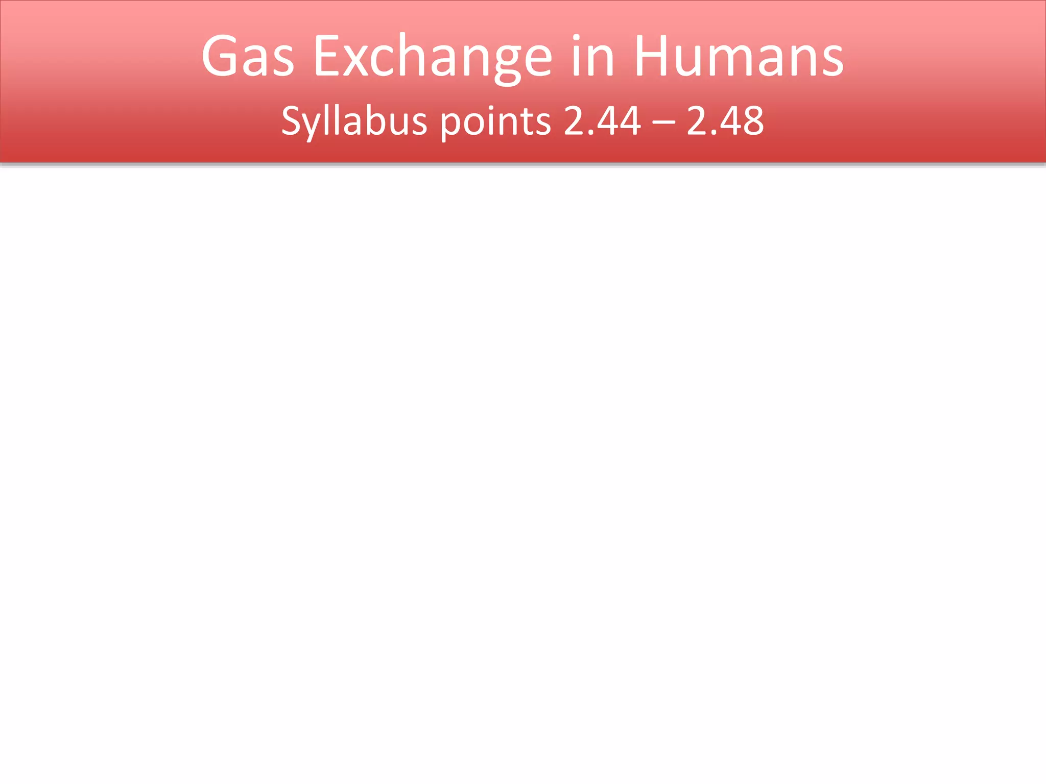Gas Exchange in Humans 
Syllabus points 2.44 – 2.48 
 