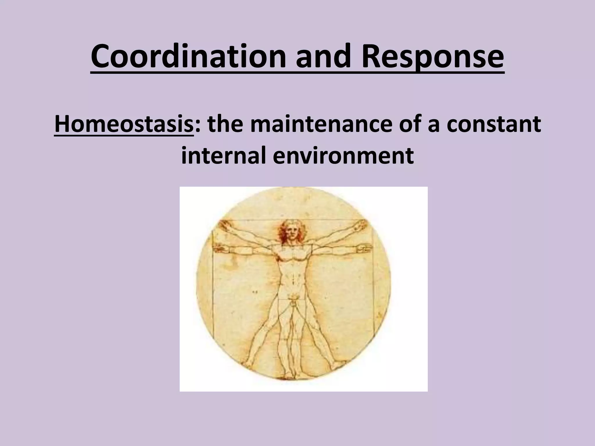 Coordination and Response 
Homeostasis: the maintenance of a constant 
internal environment 
 