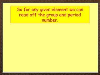 So for any given element we can
read off the group and period
number.
 