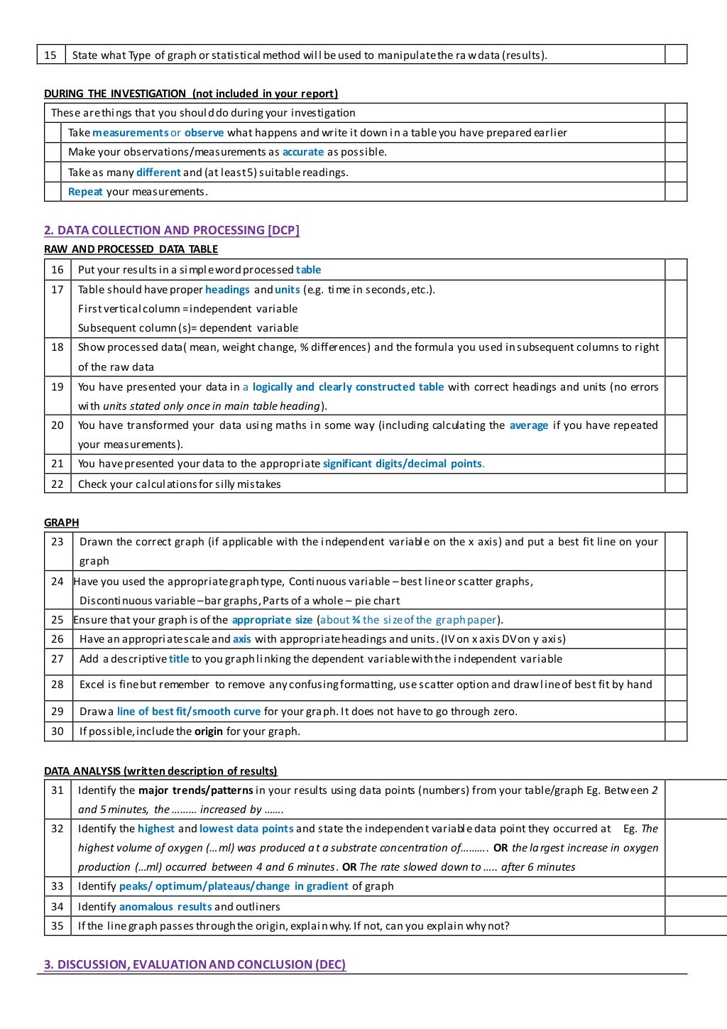IGCSE Lab Report Headings and Checklist Guidance
