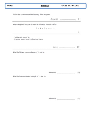 NAME: NUMBER IGCSE MATH CORE
 