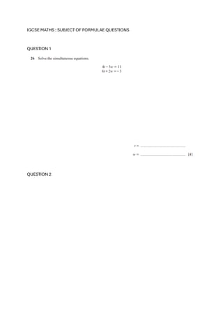 Comprehensive IGCSE Maths Formula Questions Practice | PDF