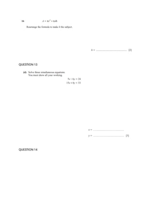 Comprehensive IGCSE Maths Formula Questions Practice | PDF