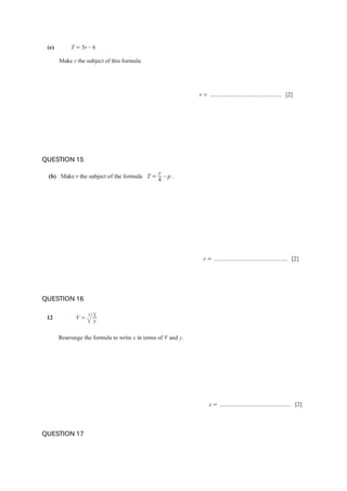 Comprehensive IGCSE Maths Formula Questions Practice | PDF