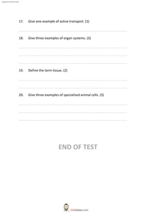 Igcse Biology Revision Quiz Organisms And Life Processes