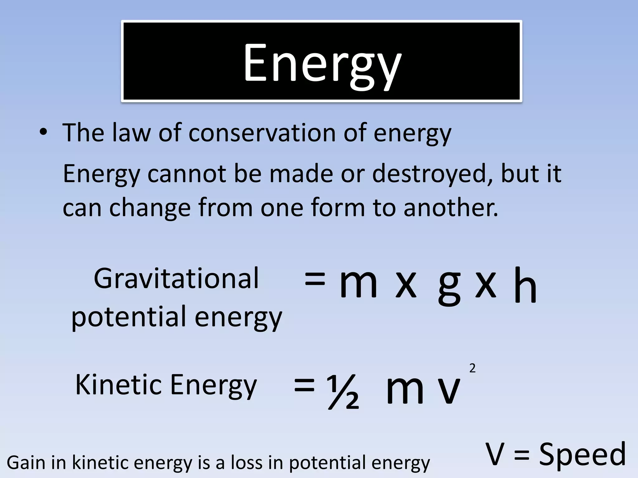 EnergyxxForceW dF=Distance moved in the direction of the forceWork Done =