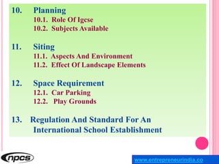 10. Planning
10.1. Role Of Igcse
10.2. Subjects Available
11. Siting
11.1. Aspects And Environment
11.2. Effect Of Landsca...