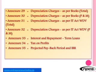 • Annexure 29 :: Depreciation Charges – as per Books (Total)
• Annexure 30 :: Depreciation Charges – as per Books (P & M)
...