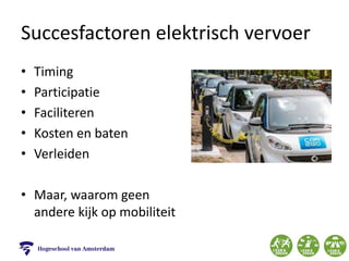 Succesfactoren elektrisch vervoer
• Timing
• Participatie
• Faciliteren
• Kosten en baten
• Verleiden
• Maar, waarom geen
andere kijk op mobiliteit
 