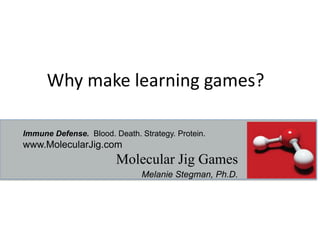Why make learning games?
Immune Defense. Blood. Death. Strategy. Protein.
www.MolecularJig.com
Molecular Jig Games
Melanie Stegman, Ph.D.
 