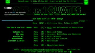 BBS
Tela de um BBS nos populares
monitores de fósforo verde.
 