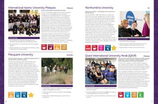 10 11
LIGHT: Leadership for Social Empowerment
LIGHT is a leadership programme for university students
through community engagement with the theme
“Leadership for Social Empowerment”. The programme
is conducted through a community-project approach
where students and academics from various disciplines
engage with four local communities to produce cultural
heritage products in Gombak, Malaysia. The uniqueness
of this project is that it serves as a very dynamic learning
platform for the students to structurally apply the skills
and knowledge acquired in the classroom to the real world.
More than that, the program is built upon strong synergies
among academics, business players and the community
itself, which forms the whole co-learning ecosystem.
This project’s impacts are not only for the students and
communities but to shape a balanced and harmonised
individual, in order for them to be responsible towards
themselves, to God, to society and to all humankind.
This is what the acronym of LIGHT stands for: L–Leadership,
I–Intuitive, G–Giving, H–Humility, and T–Tenacity.
Education for Sustainable Development (ESD) through
Leadership: The Eco-Rangers student movement at
Quest International University Perak (QIUP)
In April 2019, a research-oriented student workgroup
(Eco-Rangers) QIUP, Malaysia was established to design,
develop and implement environmentally friendly activities
for the campus and QIUP communities through a student-
led initiative following the ESD approaches at QIUP.
The Eco-Rangers workgroup consists of pre-university,
undergraduate and postgraduate students as well as
academic and administrative staff from QIUP in handling
both on- and off-campus projects with the other Non-
Governmental Organizations (NGOs) like WWF-Malaysia
and Axiata Foundation. A strong emphasis of self-
volunteerism, self-motivation and leadership are observed
among the participation of Eco-Rangers in a myriad of
environmental related activities, e.g. Zero Straw, Waste
Recycling and Upcycling, Environmental Documentary
Screening and Environmental Poetry.
Yanama budyari gumada – walking with good spirit on
Darug Country, western Sydney
The Yanama budyari gumada ‘walk with good spirit’
research collective is based on Darug Country, at
Yellomundee Regional Park, Western Sydney. Led by
Indigenous Darug custodian Uncle Lexodious Dadd, and
involving NSW National Parks  Wildlife Service and
researchers and students from Newcastle and Macquarie
universities, together we run the Darug Caring-as-Country
project. We work hard to rekindle Indigenous ‘Caring-
as-Country’ mechanisms on national parks estate, and
have facilitated 17 Darug cultural camps between 2016-
2019, enabling 450+ people to enhance environmental
stewardship of Yellomundee by connecting deeply with
Darug Country, culture, knowledge and language. We
share our important collaborative learnings widely,
through documentary film, research publications, policy
interactions, and social media.
Student Law Office – facilitating access to justice in
the North East
First established in 1993, Northumbria’s Student Law
Office was one of the first legal clinics in the UK. Since
then, its activities have grown exponentially, providing
free legal advice and representation to approximately
300 people each year through the work of our students.
The Student Law Office breaks down the barriers
between academic study and real-world engagement
to make a direct contribution to SDG 16 – providing
legal representation and access to justice to those who
might otherwise have none. The SLO works closely with
Partners to maximise its impact as well as questioning and
challenging current practice to influence law reform. The
projects of the SLO not only provide Quality Education
to our students through experiential learning and
professional insight, but also address inequalities within
education and social mobility – enabling a diverse range of
students to advance their careers regardless of their own
background and networks.
International Islamic University Malaysia
Quest International University Perak (QIUP)Macquarie University
Northumbria University
1.	We sharpened our leadership, management and
teamwork skills through the project-based activities.
2.	We improved how to communicate and solve problems
together.
3.	We learned about our communities and shared our ideas
to help them solve their problems.
Top 3 learnings
1.	Many hands make light work in making the environment
clean for everyone.
2.	A small contribution will never be negligible as it adds to
make a big difference to the environment.
3.	It starts from you and it will influence others like a chain
reaction.
Top 3 learnings
1.	Communities are keen to connect with local Indigenous
peoples, knowledges and cultures.
2.	 Enable new ideas, practices, processes and challenges
to emerge.
3.	Collaboration enables other groups to learn from our
experiences.
Top 3 learnings
1.	Start small and let things grow.
2.	Develop mutually beneficial partnerships to ensure
project longevity and the best outcome for all.
3.	Keep the project central to the School’s mission.
Top 3 learnings
Malaysia
Australia
Malaysia
UK
 