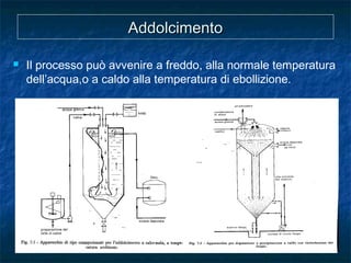 AddolcimentoAddolcimento
 Il processo può avvenire a freddo, alla normale temperatura
dell’acqua,o a caldo alla temperatura di ebollizione.
 