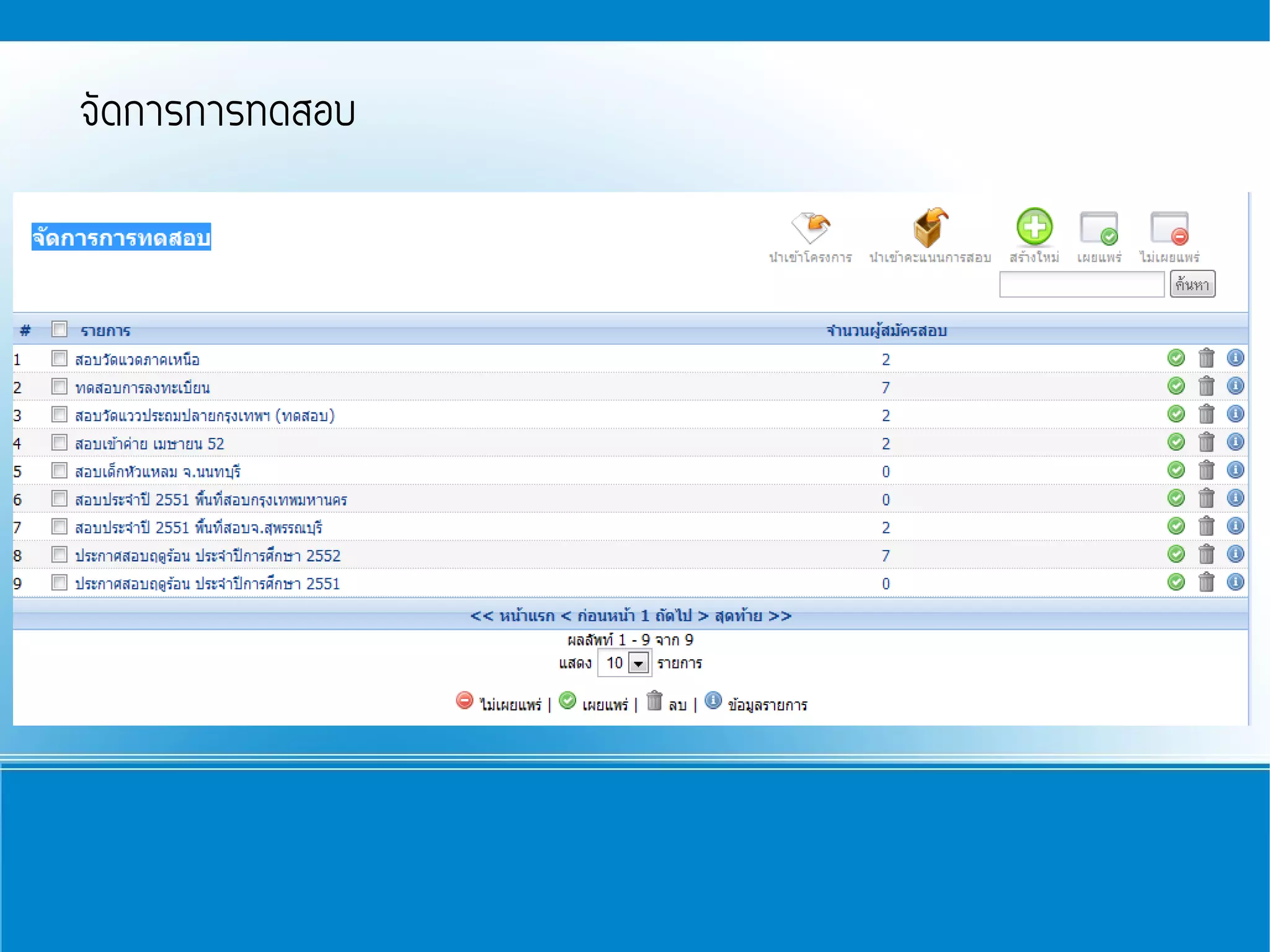 จัดการการทดสอบ
 