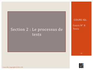 COURS IGL

                                          Cours N° 8
            Section 2 : Le processus de   Tests

         ...