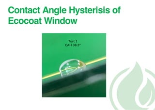 Contact Angle Hysterisis of
Ecocoat Window
Test 1
CAH 38.3º
 