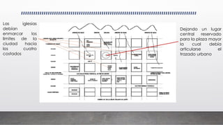 Las iglesias
debían
enmarcar los
limites de la
ciudad hacia
los cuatro
costados
Dejando un lugar
central reservado
para la plaza mayor
la cual debía
articularse el
trazado urbano
 