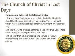 What are the beliefs and practices of iglesia ni cristo?