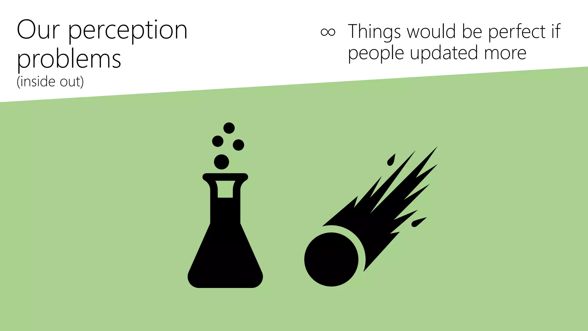 Our perception
problems
(inside out)
∞ Things would be perfect if
people updated more
 