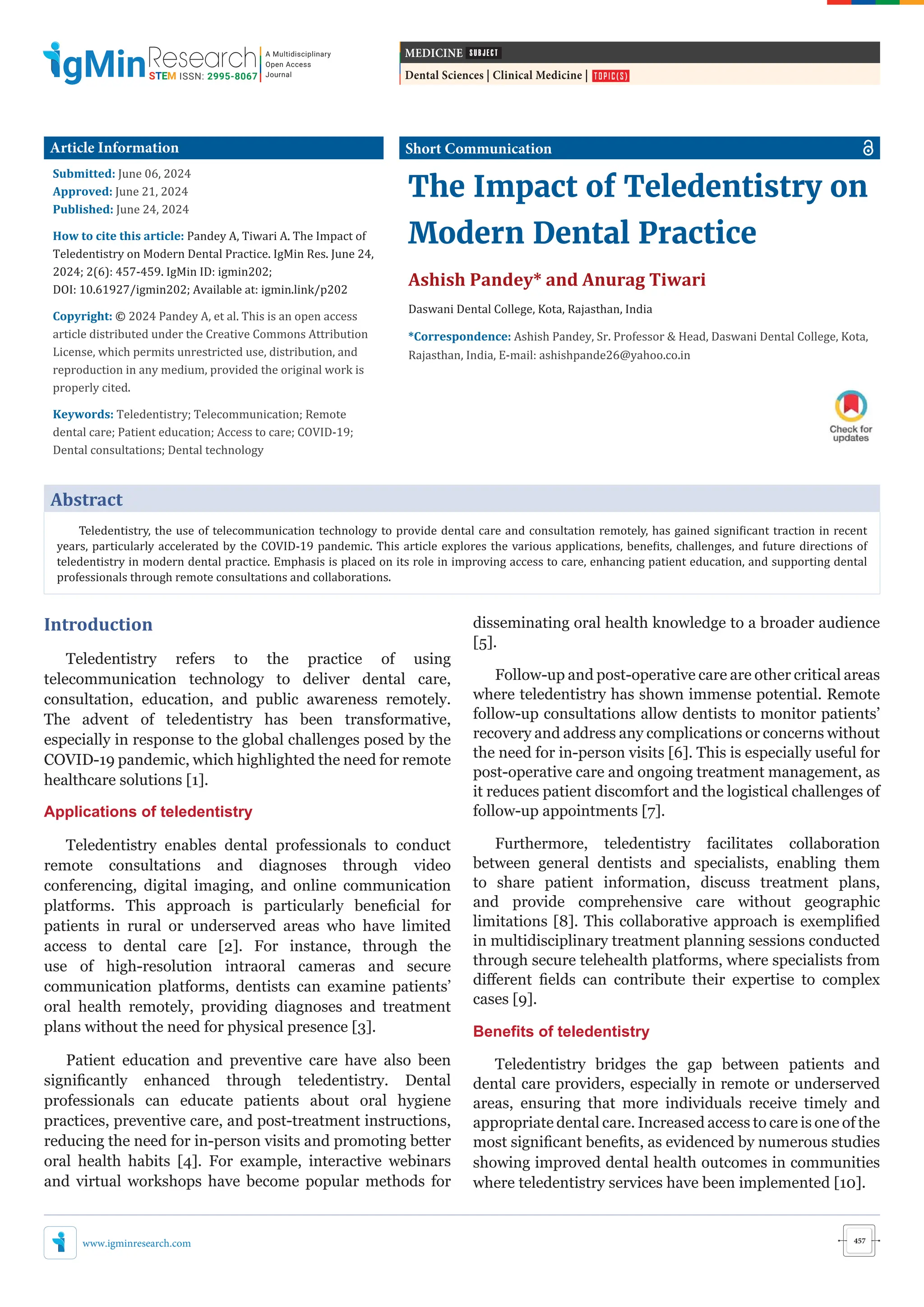 Oral Health Goes Digital: The Evolution of Teledentistry | PDF