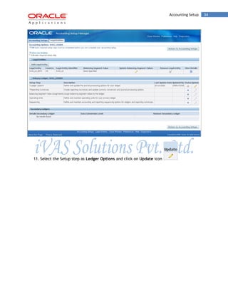 Accounting Setup 34 
11. Select the Setup step as Ledger Options and click on Update icon 
 